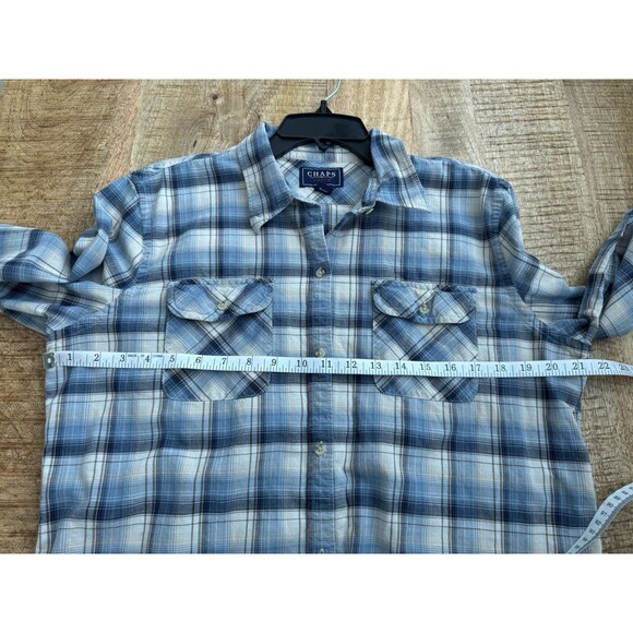 Chaps Women’s Plaid Blue Long Sleeve Button Down Shirt Chest Pockets XL - Picture 8 of 10